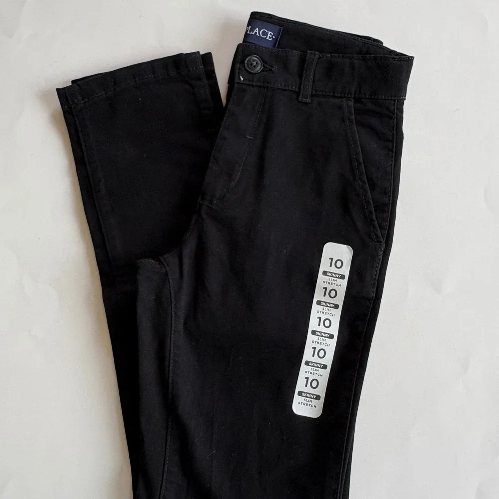 The Childrens Place Boys Black Skinny Slim Stretch Chino Pants Size 10 NWT